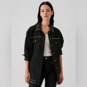 GAP Icon Oversized Studded Black Wash Denim Jacket size Large